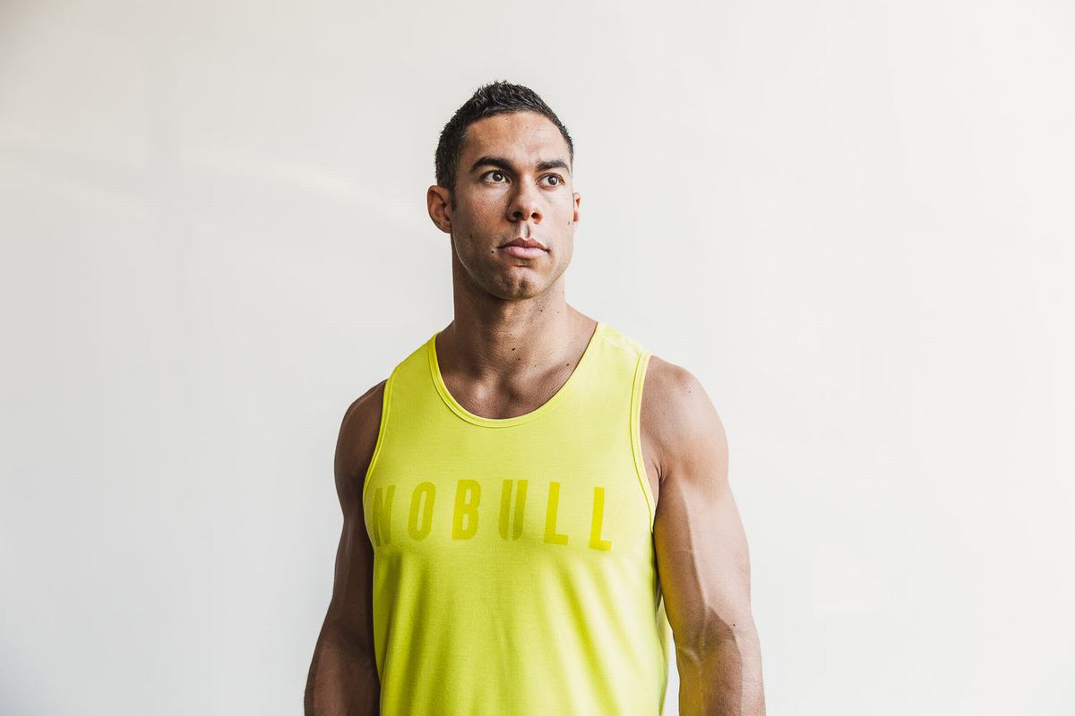 Nobull Neon Men\'s Tank Tops Yellow | Australia (XU0463)